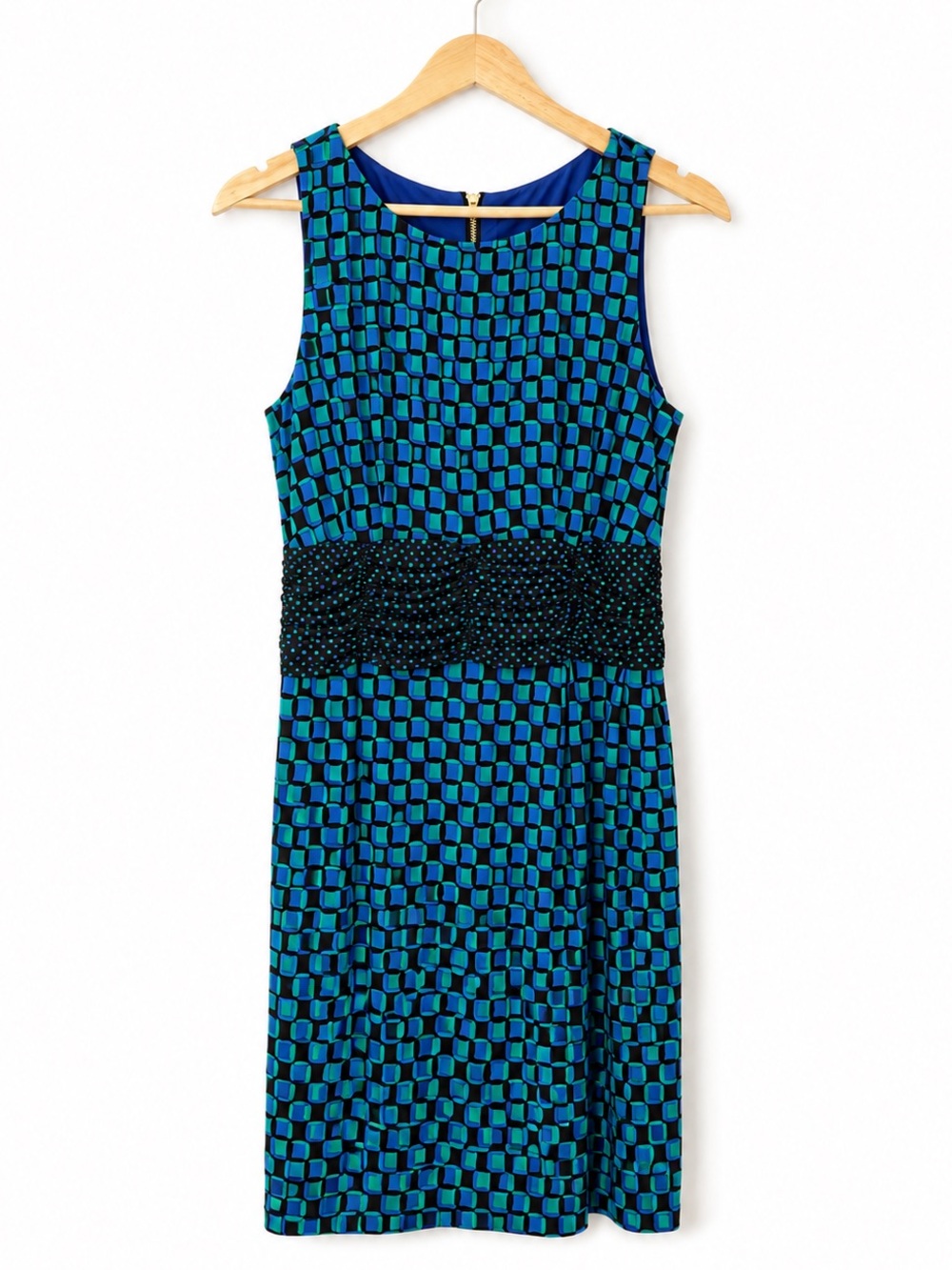 Just...Taylor Blue & Teal Geometric Beaded-Waist Midi Dress